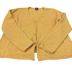 Eileen Fisher Golden Yellow Italian Wool V Neck Cardigan S Textured Y2K Minimal